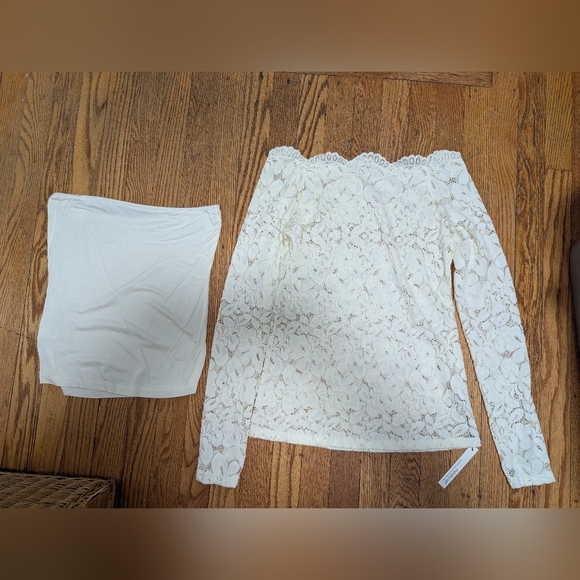 PattyBoutik Ivory Lace Detail Shirt And Undershirt - Picture 1 of 5